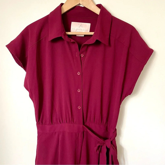 Gal Meets Glam Raina Button-Front Crepe  Jumpsuit Burgundy - Picture 12 of 13